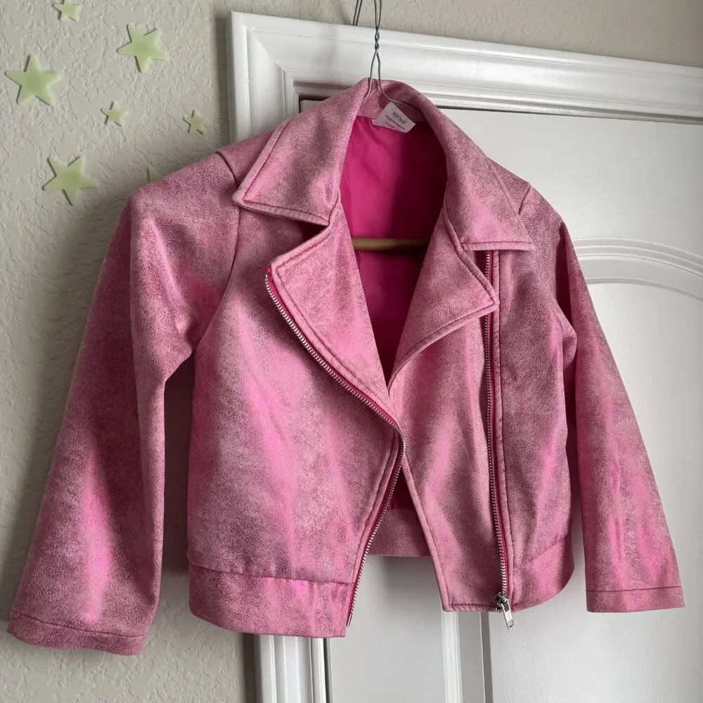 Girl's Pink Glitter Bomber Jacket - XS